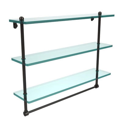 22 in. L  x 18 in. H  x 5 in. W 3-Tier Clear Glass Bathroom Shelf with Towel Bar in Oil Rubbed Bronze - Super Arbor