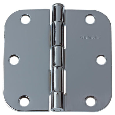 3-1/2 in. Polished Chrome Steel Door Hinge 5/8 in. Corner Radius with Screws (12-Pack) - Super Arbor