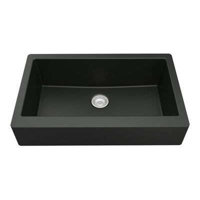 Retrofit Farmhouse/Apron-Front Quartz Composite 34 in. Single Bowl Kitchen Sink in Black - Super Arbor