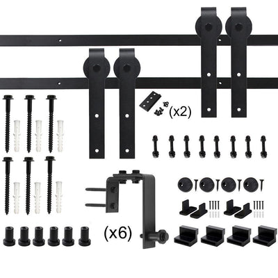 9 ft./108 in. Powder Coated Black Heavy-Duty Bypass Double Door Sliding Barn Door Hardware Classic Design Roller - Super Arbor