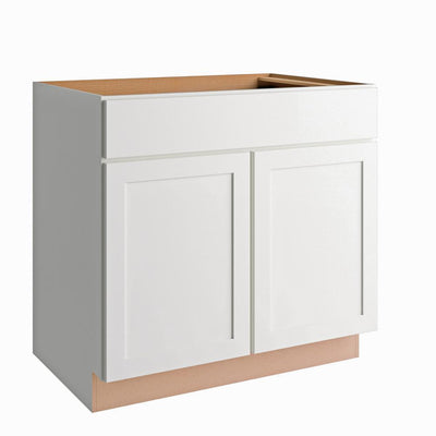 Courtland Shaker Assembled 36 in. x 34.5 in. x 24 in. Stock Sink Base Kitchen Cabinet in Polar White Finish