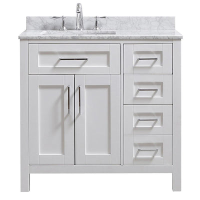 Riverdale 36 in. W x 21 in. D Vanity in White with a Carrara Marble Vanity Top in White with white Sink - Super Arbor