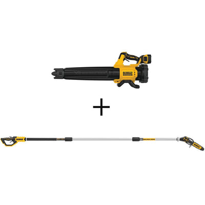 DEWALT 125 MPH 450 CFM 20V MAX Cordless Brushless Blower with (1) 5.0Ah Battery & Charger w/8 in. 20V MAX Pole Saw (Tool Only) - Super Arbor
