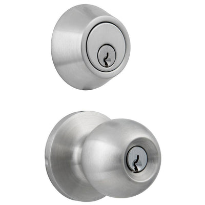 Standard Duty Commercial Satin Chrome Keyed Entry Knob with Single Cylinder Deadbolt Combo - Super Arbor