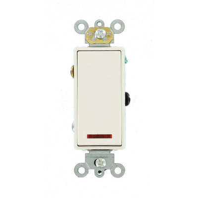 20 Amp Decora Plus Commercial Grade Single Pole Rocker Switch with Pilot Light, White - Super Arbor