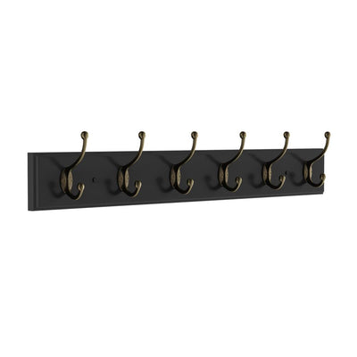 27 in. L Black Rail-Mounted Wall Hook Hanging Rack with 6 Hooks - Super Arbor