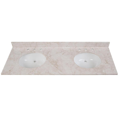 61 in. W x 22 in. D Stone Effects Double Sink Vanity Top in Dune with White Sinks - Super Arbor