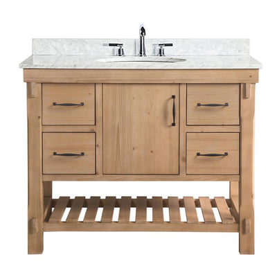 Marina 42 in. Single Vanity in Driftwood with Marble Vanity Top in Carrara White - Super Arbor