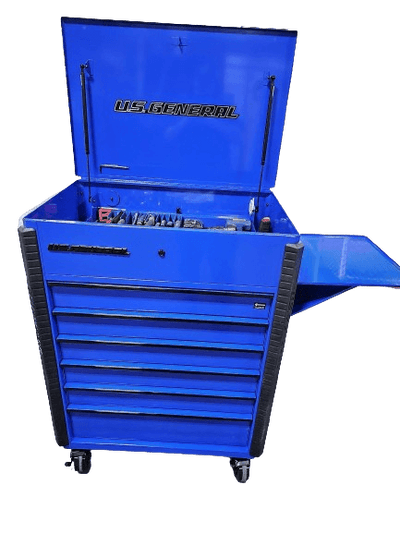 U.S. GENERAL 34 in. x 23 in., 6-Drawer, Full-Bank Service Cart, Blue - Super Arbor