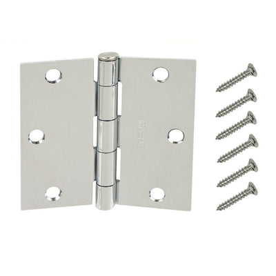 3-1/2 in. Chrome Square Corner Door Hinges Value Pack (3-Pack) - Super Arbor