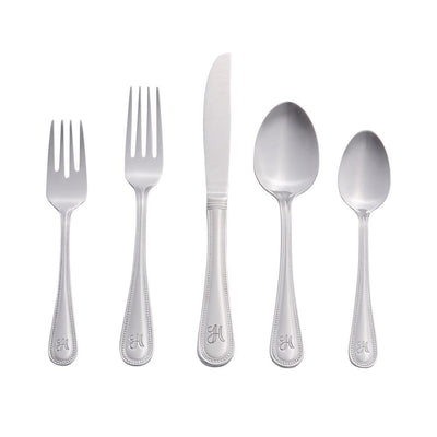 Beaded Monogrammed Letter H 46-Piece Silver Stainless Steel Flatware Set (Service for 8) - Super Arbor