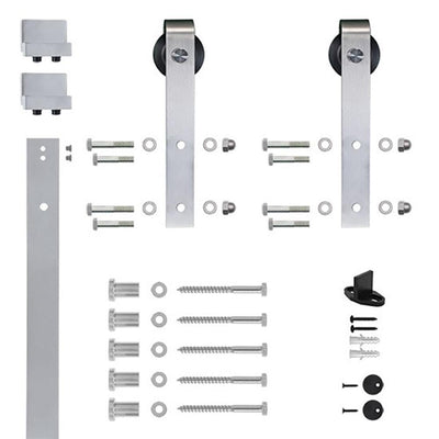 Soft-Close 96 in. Satin Nickel Hook Strap Rolling Door Hardware Kit for Wood Door - Super Arbor