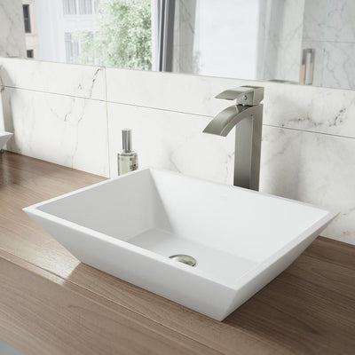 VIGO White Vinca Handmade Countertop Matte Stone Rectangle Vessel Bathroom Sink in Matte White - Super Arbor