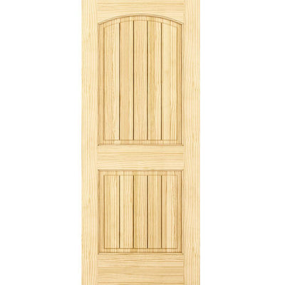 32 in. x 80 in. Unfinished 2 Panel Arch Top V-Groove Solid Core Pine Interior Door Slab - Super Arbor