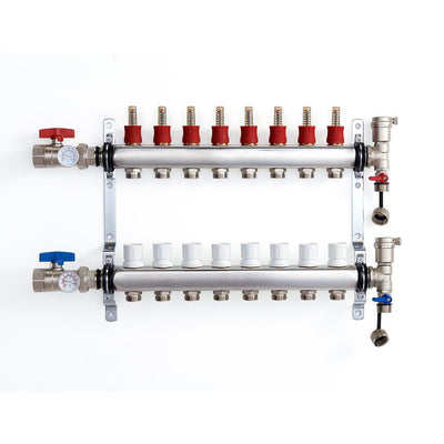 1 in. NPT Inlet x 1/2 in. Stainless Steel Compression Connection 8-Outlet Radiant Heating Manifold