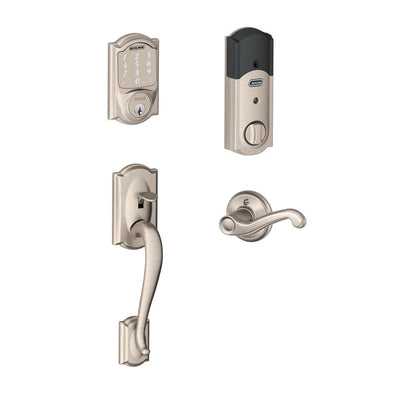 Camelot Satin Nickel Sense Smart Door Lock with Left Handed Flair Lever Door Handleset - Super Arbor