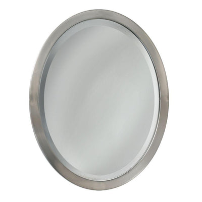 23 in. W x 29 in. H Metal Framed Single Oval Mirror in Brushed Nickel - Super Arbor