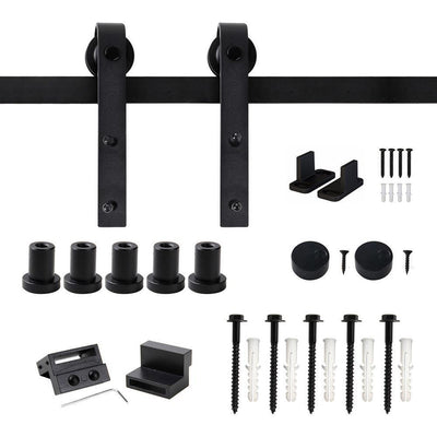 6 ft./72 in. Frosted Black Sliding Barn Door Hardware Track Kit for Single with Non-Routed Floor Guide - Super Arbor