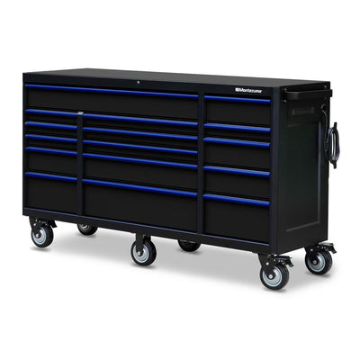 72 in. x 20 in. 16-Drawer Roller Cabinet Tool Chest with Power and USB Outlets in Black and Blue - Super Arbor