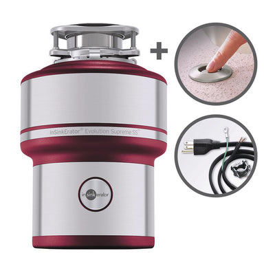InSinkErator Evolution Supreme SS Stainless Steel 1 HP Continuous Feed Garbage Disposal with Power Cord Kit & SinkTop Switch