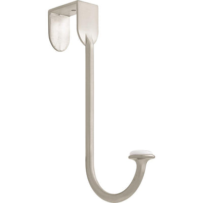 7 in. Satin Nickel Single Prong Ceramic Insert Over-The-Door Hook - Super Arbor