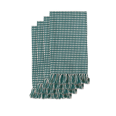 Homespun Fringed 18 in. x 18 in. Hunter Green 100% Cotton Napkins (4-Pack) - Super Arbor