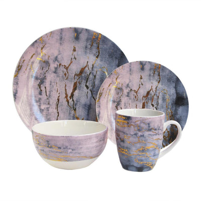 16-Piece Casual Purple and Gold Ceramic Dinnerware Set (Service for 4) - Super Arbor