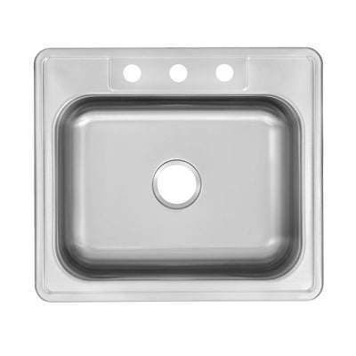 Drop-In Stainless Steel 25 in. 3-Hole Single Bowl Kitchen Sink - Super Arbor