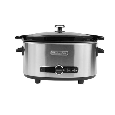 6 Qt. Stainless Steel Slow Cooker with Glass Lid and Built-In Timer - Super Arbor