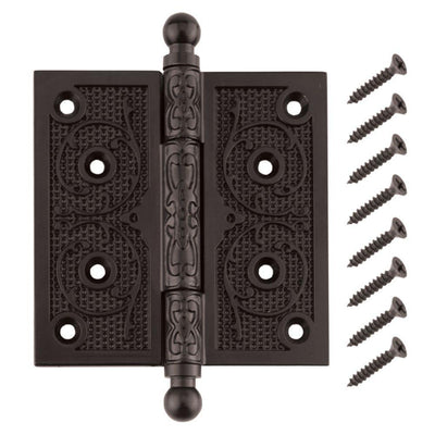 4 in. Oil-Rubbed Bronze Decorative Square Corner Door Hinge with Finial - Super Arbor