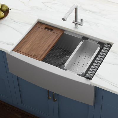 27 in. Single Bowl Apron-front Farmhouse Workstation Kitchen Sink in Stainless Steel - Super Arbor