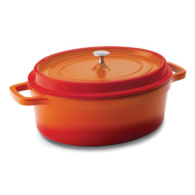 6 qt. Oval Cast Aluminum Nonstick Dutch Oven in Orange with Lid - Super Arbor