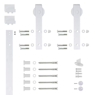 Hook Strap White Rolling Barn Door Hardware Kit with 2-3/4 in. Wheel - Super Arbor