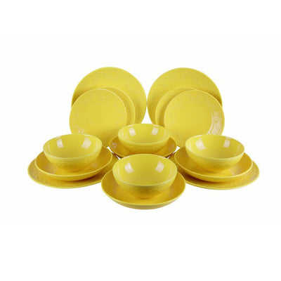 Kutahya Ivy Collection 16-Piece Yellow Embossed Earthenware Dinnerware Set - Super Arbor