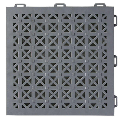 Greatmats StayLock Perforated Gray 12 in. x 12 in. x 0.56 in. PVC Plastic Interlocking Outdoor Floor Tile (Case of 26)