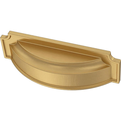 Notched Backplate 3 in. or 3-3/4 in. (76 mm or 96 mm) Brushed Brass Dual Mount Cup Drawer Pull - Super Arbor