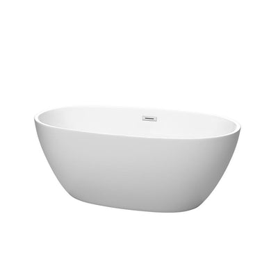 Juno 59 in. Acrylic Flatbottom Bathtub in Matte White with Polished Chrome Trim - Super Arbor