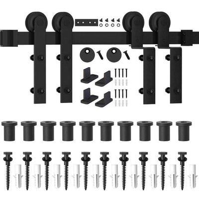 13 ft./156 in. Single Track Bypass Sliding Barn Door Hardware Kit for Double Doors Low Ceiling - Super Arbor