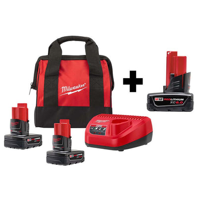 M12 12-Volt Lithium-Ion XC Extended Capacity 6.0Ah Battery Pack W/ Two 4.0 Ah Batteries, Charger & Tool Bag - Super Arbor