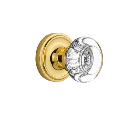 Classic Rosette 2-3/4 in. Backset Unlacquered Brass Privacy Bed/Bath Round Clear Crystal Glass Door Knob - Super Arbor