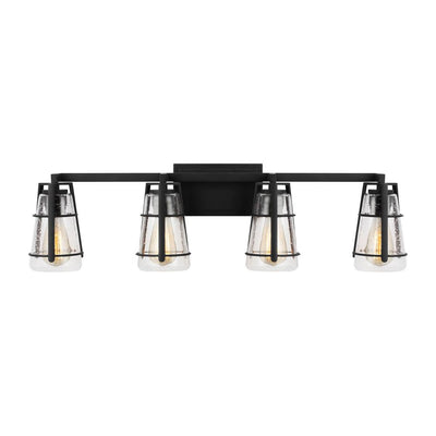 Adelaide 33.5 in. W. 4-Light Midnight Black Vanity Light with Clear Seeded Glass Shades - Super Arbor