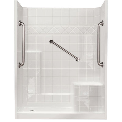 60 in. x 33 in. x 77 in. Standard Plus 24 Low Threshold 3-Piece Shower Kit in White with Right Seat and Left Drain - Super Arbor