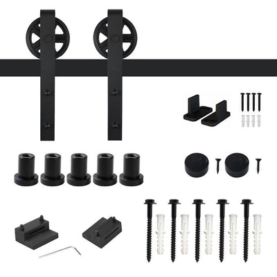 6 ft. /72 in. Frosted Black Sliding Barn Door Track and Hardware Kit for Single with Non-Routed Floor Guide - Super Arbor