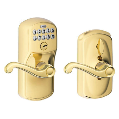 Plymouth Bright Brass Electronic Door Lock with Flair Door Lever Featuring Flex Lock - Super Arbor