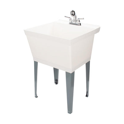 Complete 22.875 in. x 23.5 in. White 19 Gal. Utility Sink Set with Non-Metallic Chrome Finish Pull-Out Faucet - Super Arbor