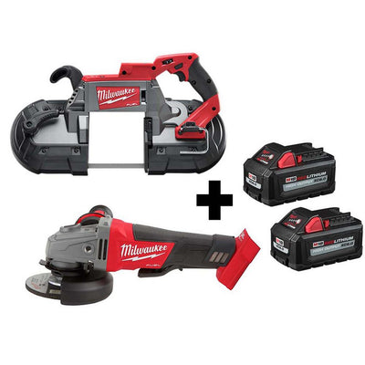 M18 FUEL 18-Volt 4-1/2 in./5 in. Lithium-Ion Brushless Cordless Grinder with Paddle Switch with Bandsaw and Batteries - Super Arbor