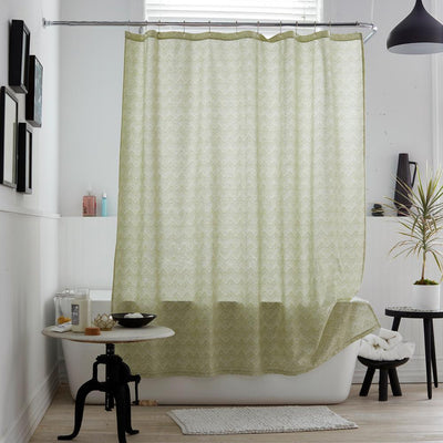 Herringbone 72 in. Organic Cotton Percale Shower Curtain in Olive - Super Arbor