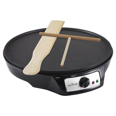 12 in. 1-Burner Black Electric Crepe Maker and Griddle, Hot Plate Cooktop - Super Arbor