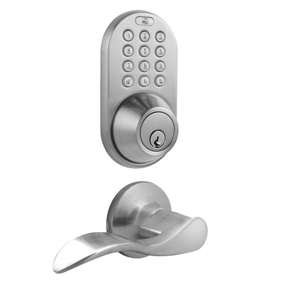 Satin Nickel Keyless Entry Deadbolt and Lever Handle Door Lock Combo Pack with Electronic Digital Keypad - Super Arbor