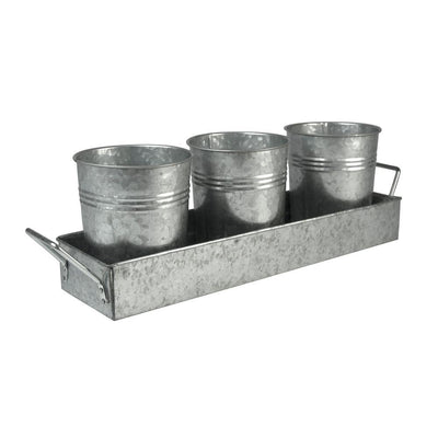 4 in. D x 5 in. H x 17.5 in. L Flatware Caddy with 3 Galvanized 4-Cups - Super Arbor